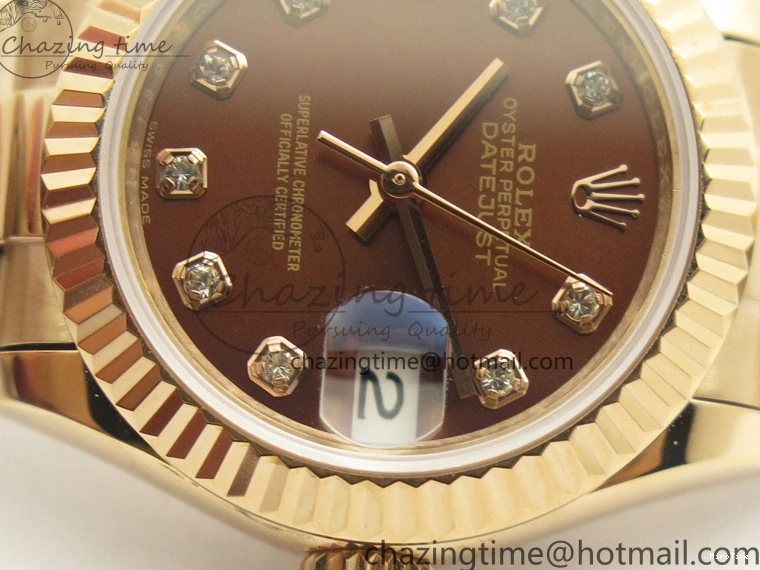 MiroTime 0412 DateJust 28mm RG BP Maker Best Edition Brown Diam Dial Fluted Bezel On RG Bracelet ETA TopPick 3441